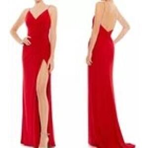 Mac Duggal NWT Red Crystal Trim Long Ruched Dress Gown Style 26695 Sz 0